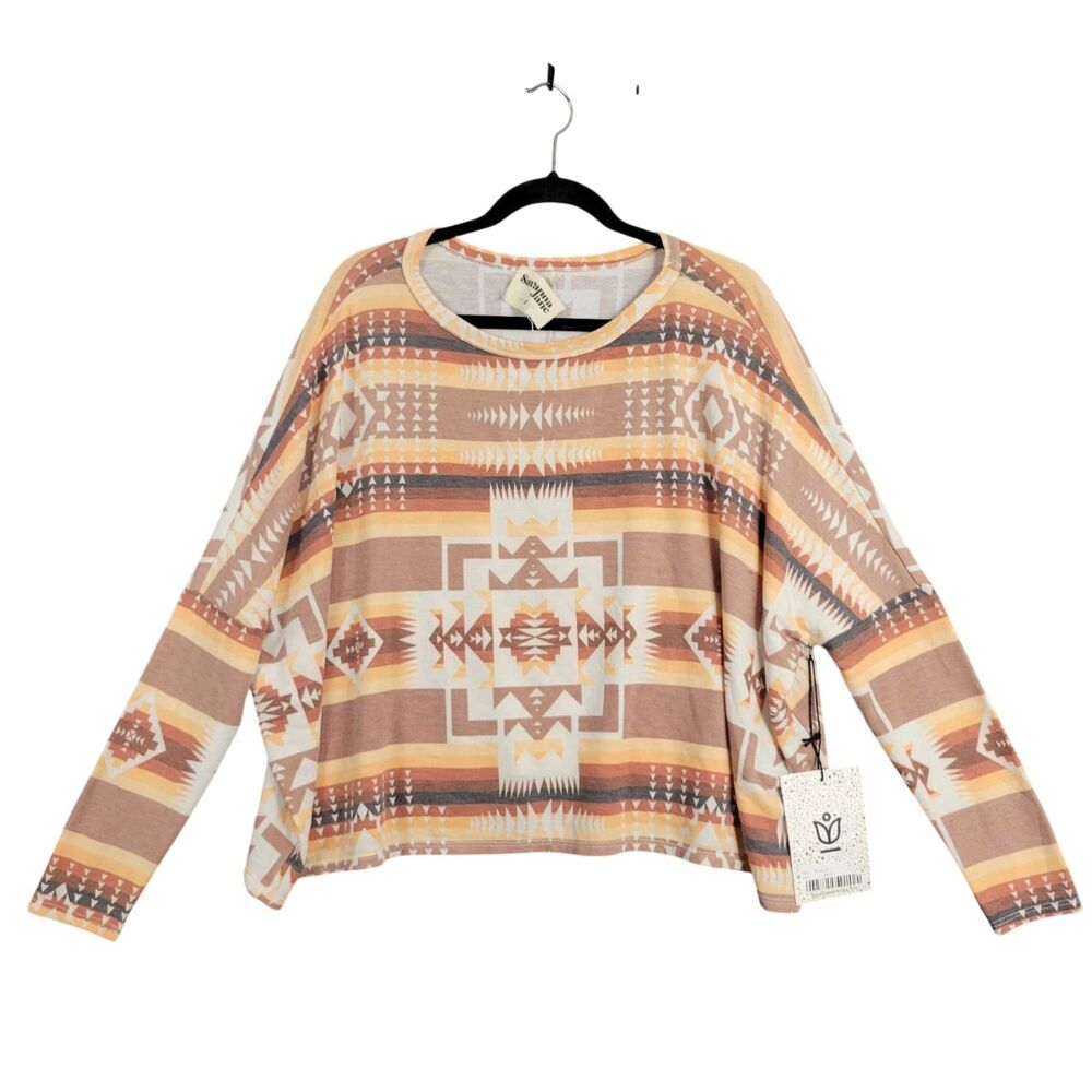 NWT SAVANNA JANE Aztec Print Southwestern Long Sleeve Dolman Top SIZE SMALL